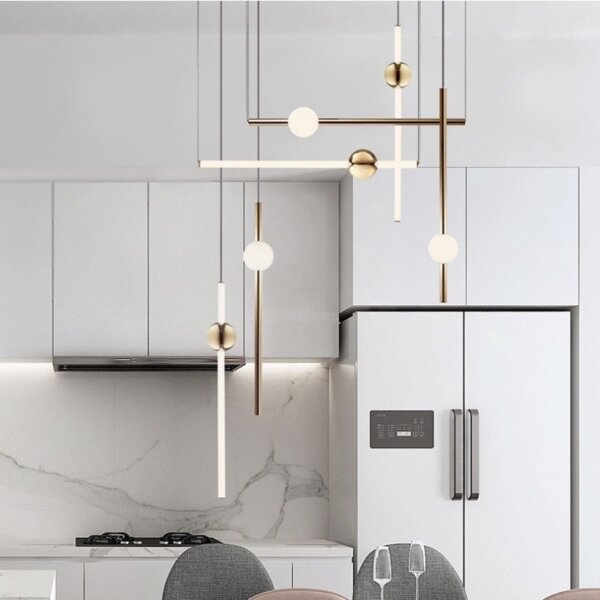 Gold White Iron Linear Pendant Lamp - 图片 3