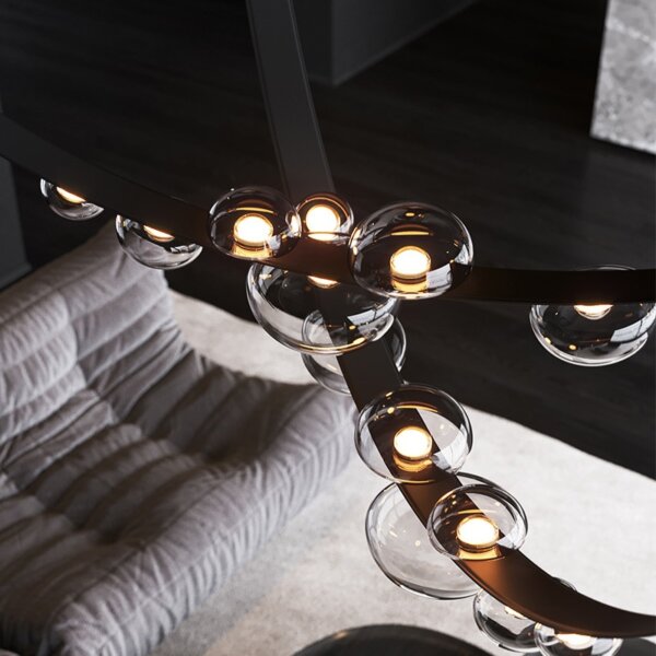 Black Leather Glass Pendant Light - 图片 3