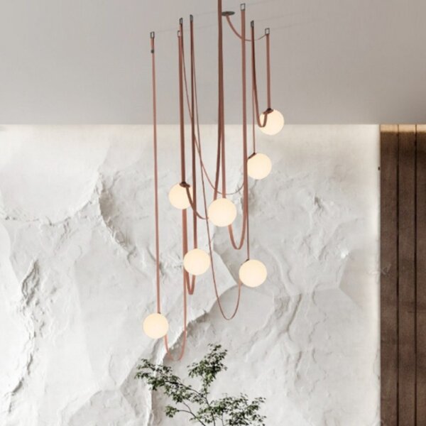 1-7 Heads Leather Glass Ball Metal Pendant Light - 图片 3