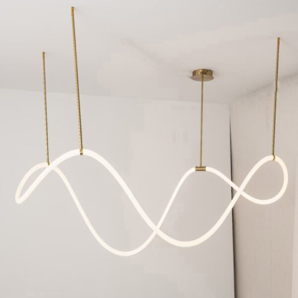 Gold White S-shaped Line Pendant Lamp - 图片 3