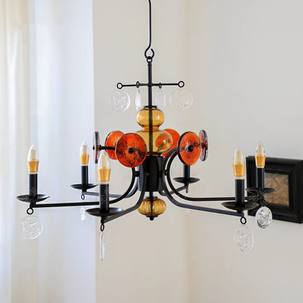 5-8 Heads Retro Iron Glass Pendant Lamp - 图片 3