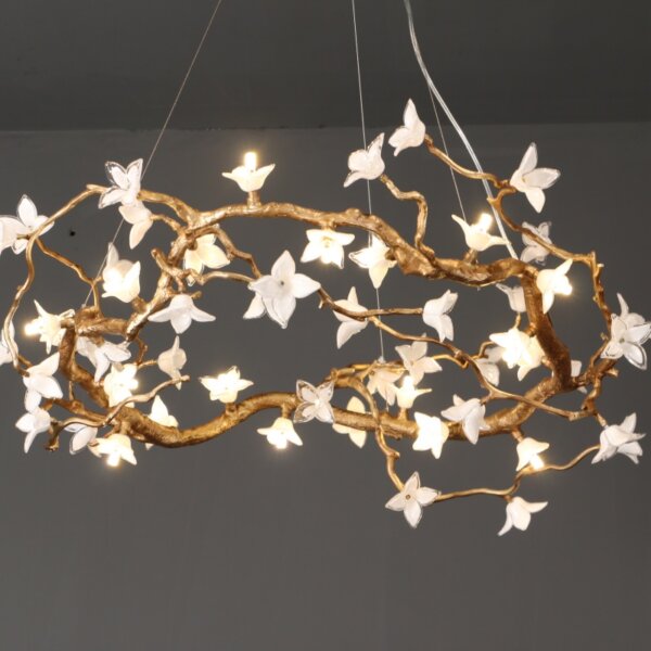 H40CM Flower Brass Tree Branch Chandelier - 图片 3