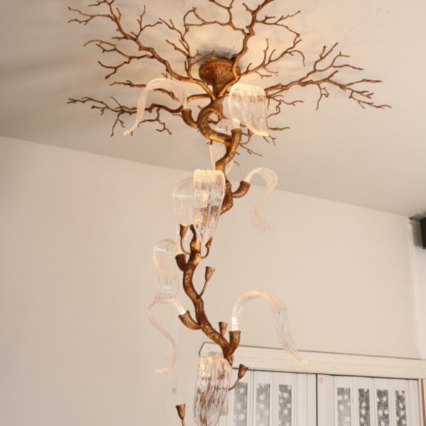 Metal Solid Chandelier Brass Copper Bronze Light Ceiling Decor Tree Branch - 图片 3