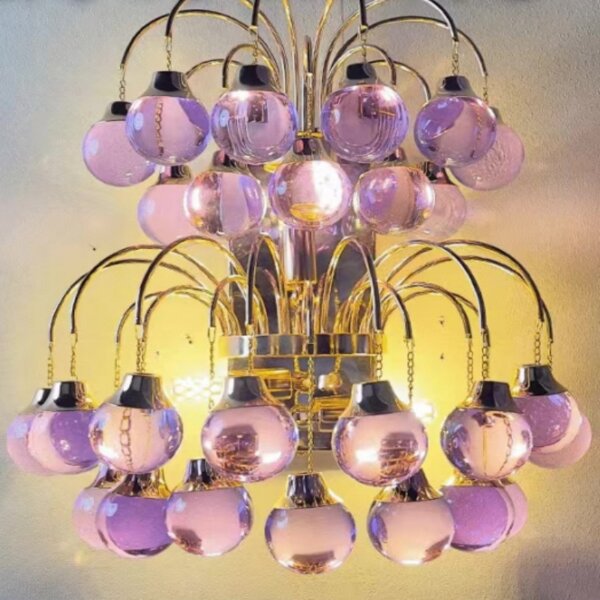 Red Purple Water Drop Glass Pendant Lamp - 图片 3