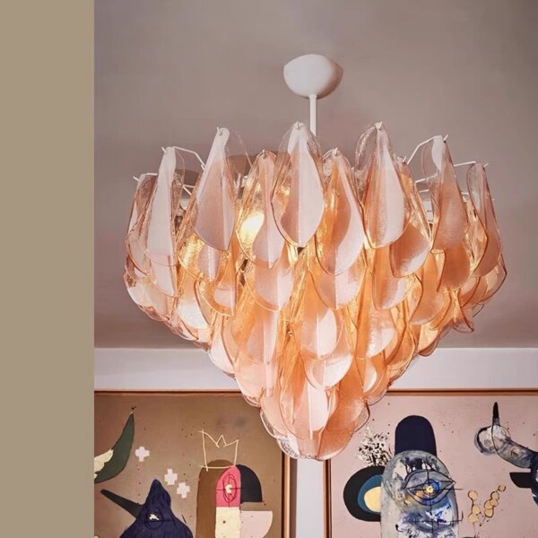 Green Pink Petal Glass Pendant Light - 图片 3