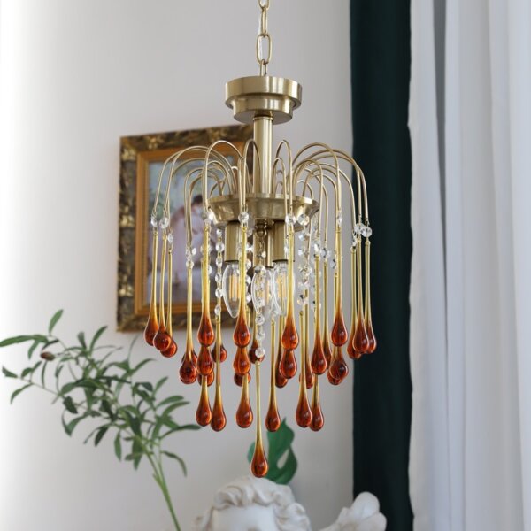 E14 Iron Water Drop Glass Pendant Lamp - 图片 3