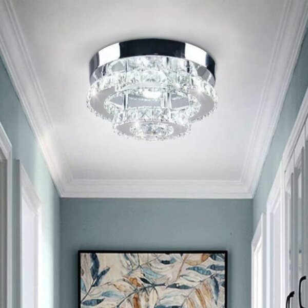 Round Stainless Steel Crystal Ceiling Lamp - 图片 3