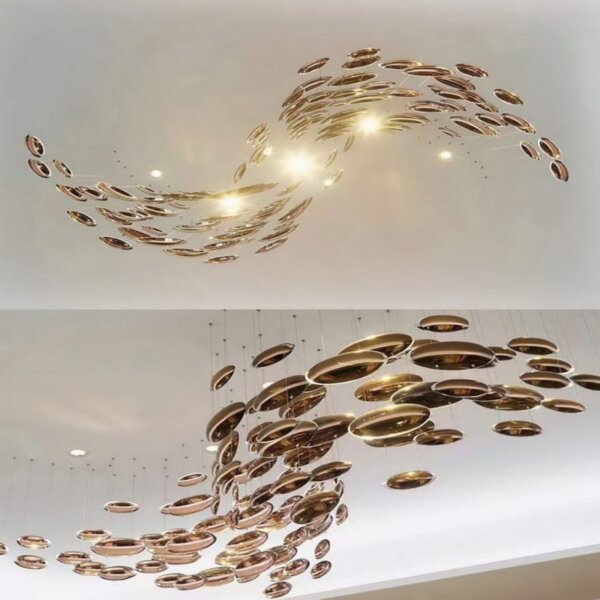 Gold White Multi-Layer Glass Chandelier - 图片 3