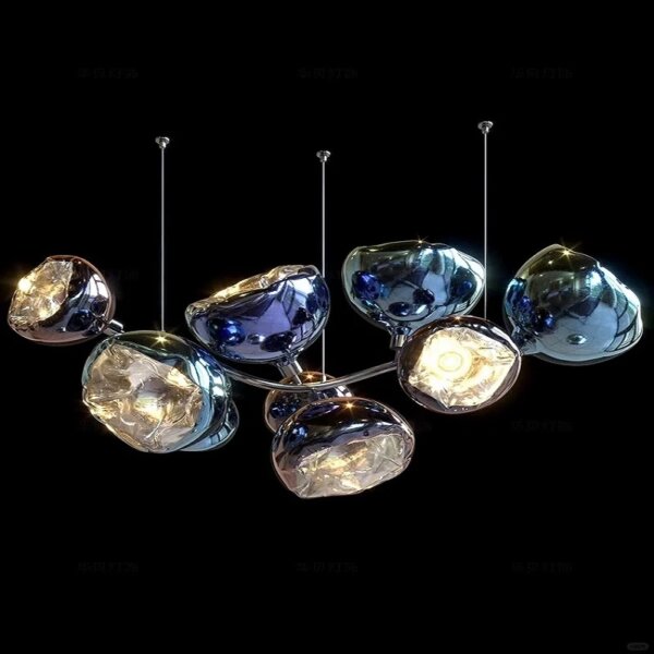 Blue Gold Long Custom Glass Chandelier - 图片 4