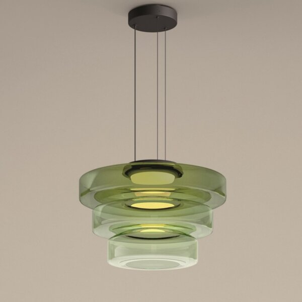 Amber Smoky Gray Green Glass Pendant Lamp - 图片 3