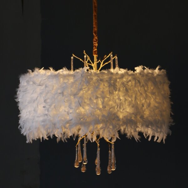D85CM White Crown Feather Chandelier - 图片 3
