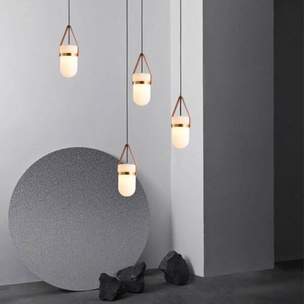 H35.5CM Copper Glass Leather Pendant Light - 图片 3