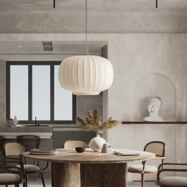 H43cm Duplex White Silk Pendant Light - 图片 4