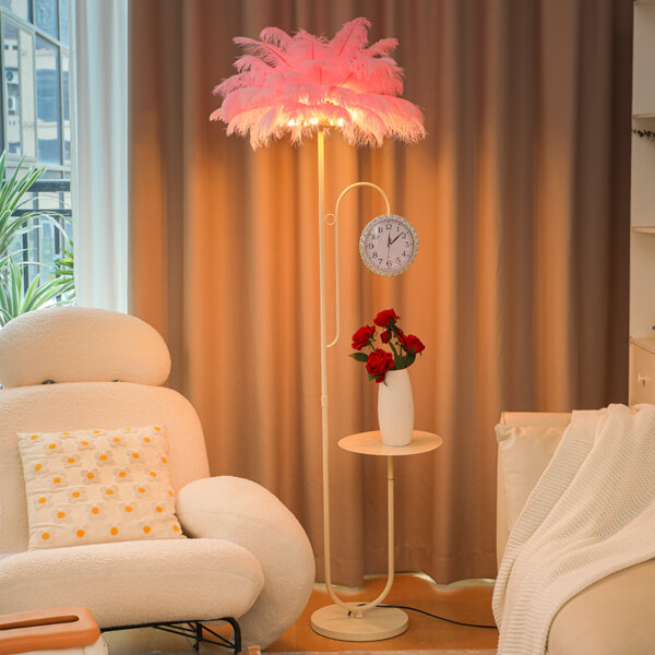 H165CM Cream Feather Hardware LED Floor Lamp - 图片 5