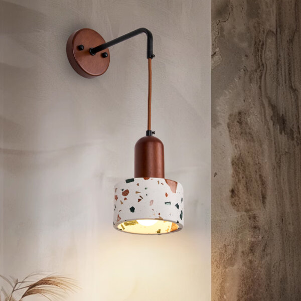 H16cm Terrazzo Wood LED Wall Lamp - 图片 4