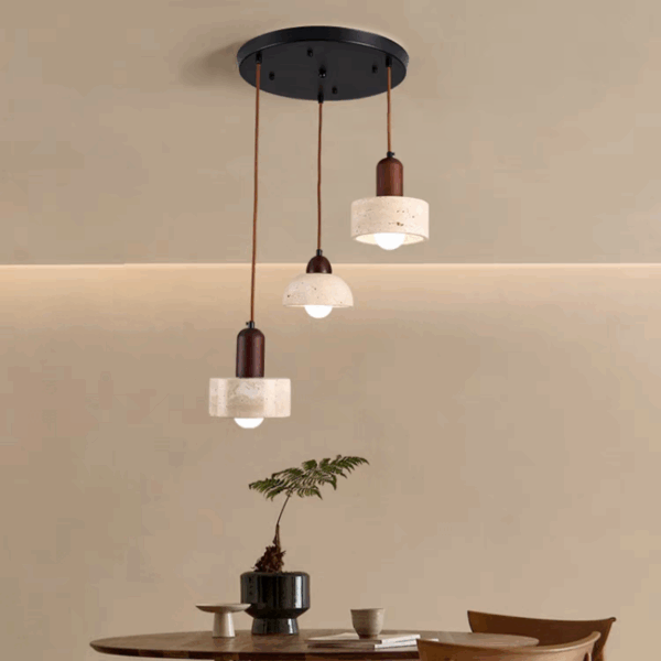 D35CM Yellow Travertine Wood Pendant Lamp - 图片 4