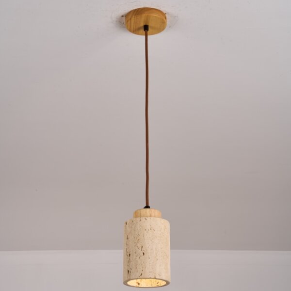 E27/E26 Yellow Travertine Wood Pendant Light - 图片 4