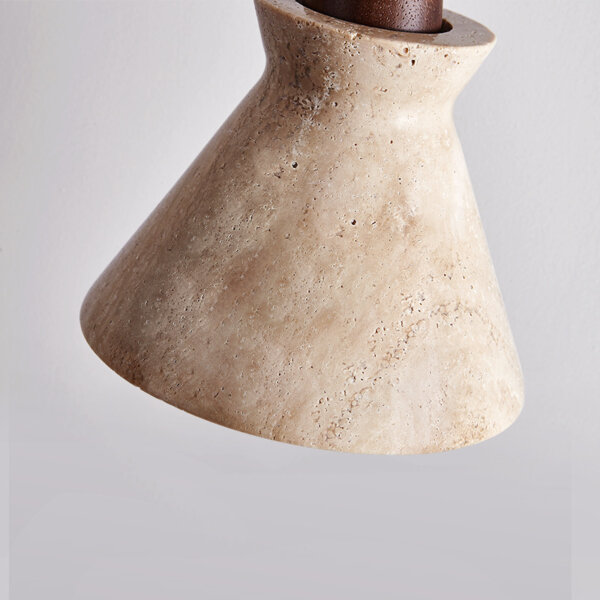 H19cm Retro Cone Stone Wood Pendant Light - 图片 4