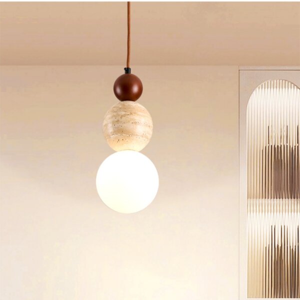 Gourd Wood Yellow Travertine Pendant Light - 图片 3