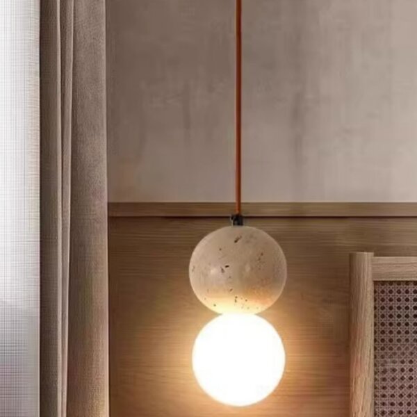 D10cm LED Ball Yellow Travertine Pendant Lamp - 图片 4