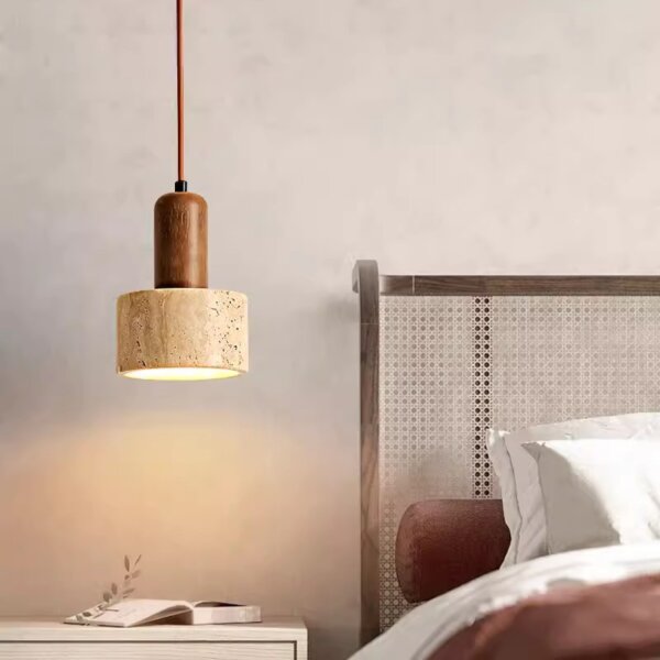 H16cm Yellow Travertine LED Pendant Lamp - 图片 4
