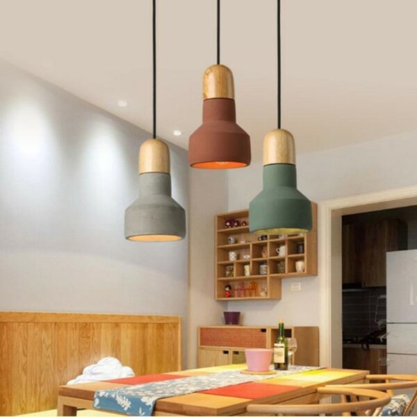 Retro Cement Wood Pendant Light - 图片 4