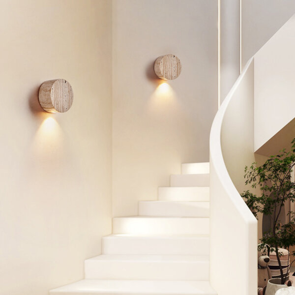 D10cm Yellow Travertine Round LED Wall Light - 图片 4