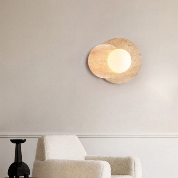 D30cm Round Travertine Wall Lamp - 图片 3