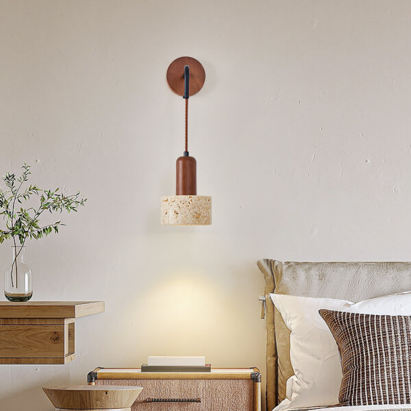 E27/E26 Yellow Travertine Wood Wall Lamp - 图片 4