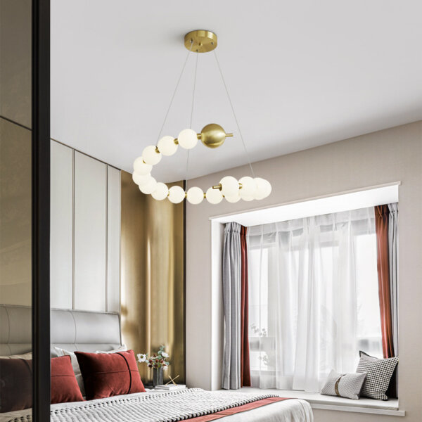 15-30 Heads PE Ball Copper Pendant Light - 图片 4