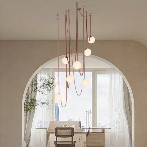 1-7 Heads Leather Glass Ball Metal Pendant Light - 图片 4