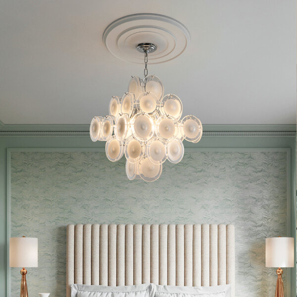 6 Heads White Glass Iron Pendant Light - 图片 4