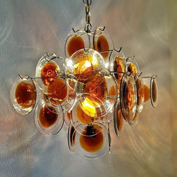6 Heads Red Clear Glass Iron Pendant Lamp