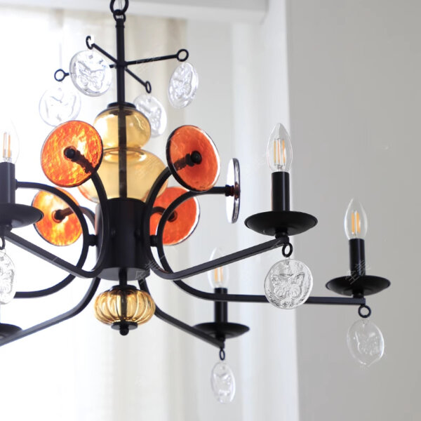 5-8 Heads Retro Iron Glass Pendant Lamp - 图片 4