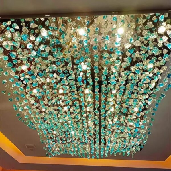 Gold Green Blue Custom Glass Chandelier - 图片 4