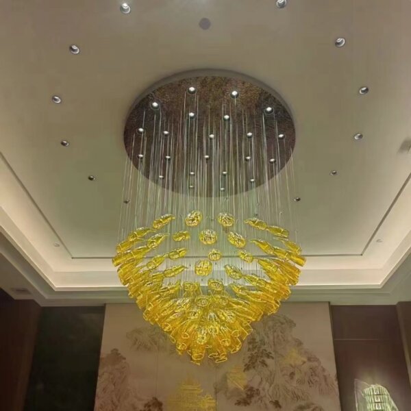 Gold Transparent Petal Custom Glass Chandelier - 图片 4