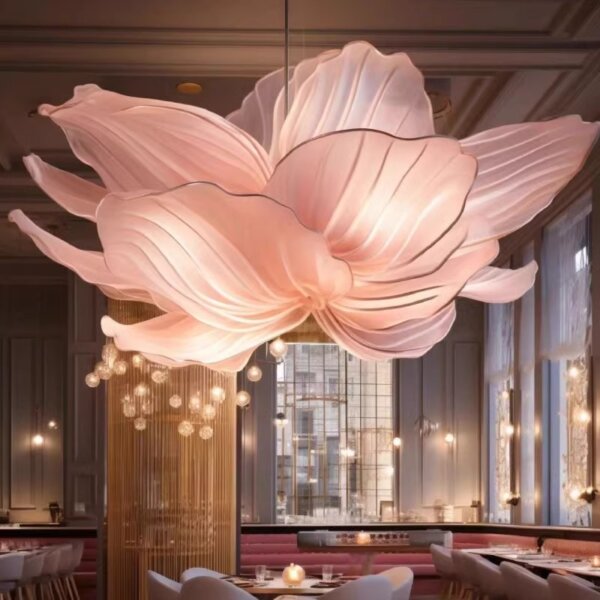 Gold Transparent Red Pink Custom Flower Glass Chandelier - 图片 4
