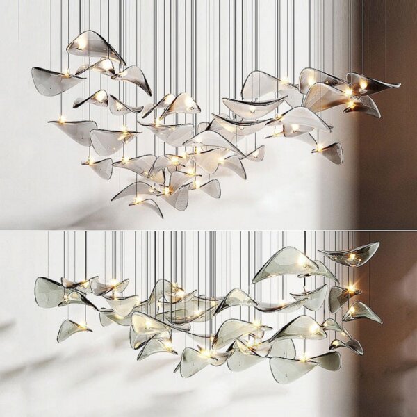 Gold Transparent Grey Custom Round Glass Chandelier - 图片 4