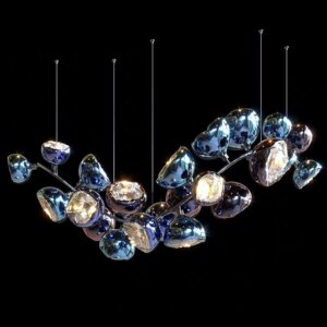 Blue Gold Long Custom Glass Chandelier