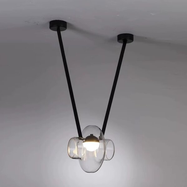 Clear Frosted Smoke Grey Belt Glass Pendant Light - 图片 4