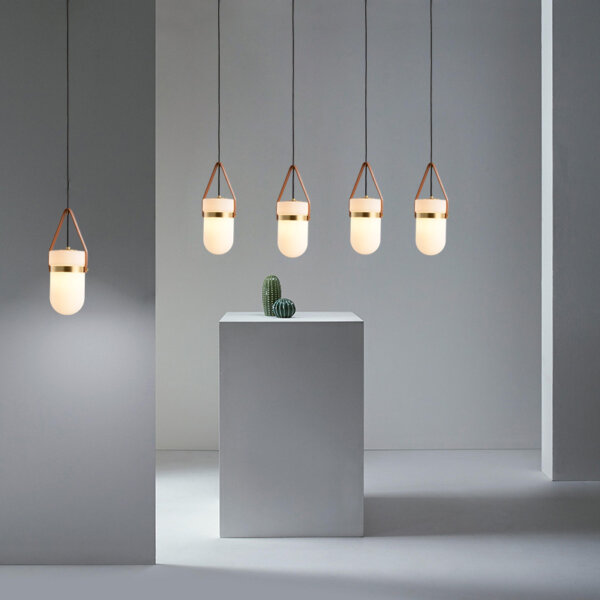 H35.5CM Copper Glass Leather Pendant Light - 图片 4