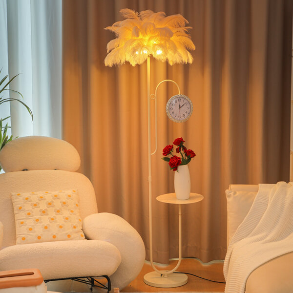 H165CM Cream Feather Hardware LED Floor Lamp - 图片 6