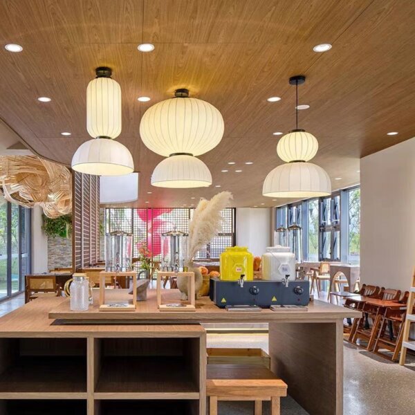 D50cm Bubble White Silk Pendant Light - 图片 4