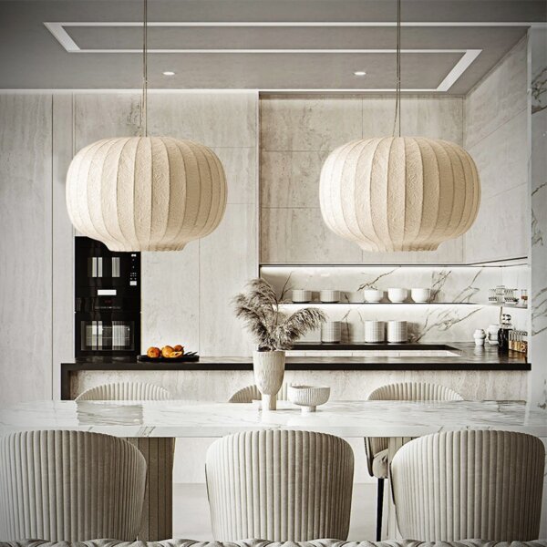 H43cm Duplex White Silk Pendant Light - 图片 5