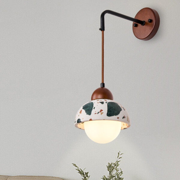 H16cm Terrazzo Wood LED Wall Lamp - 图片 5