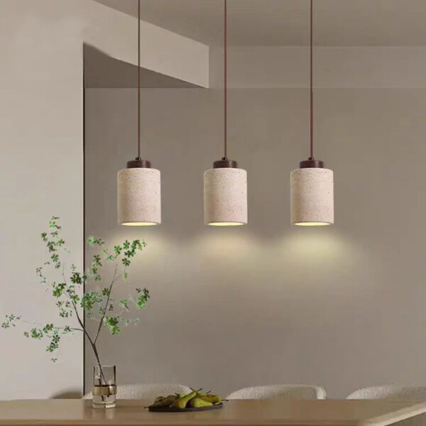 E27/E26 Yellow Travertine Wood Pendant Light - 图片 5