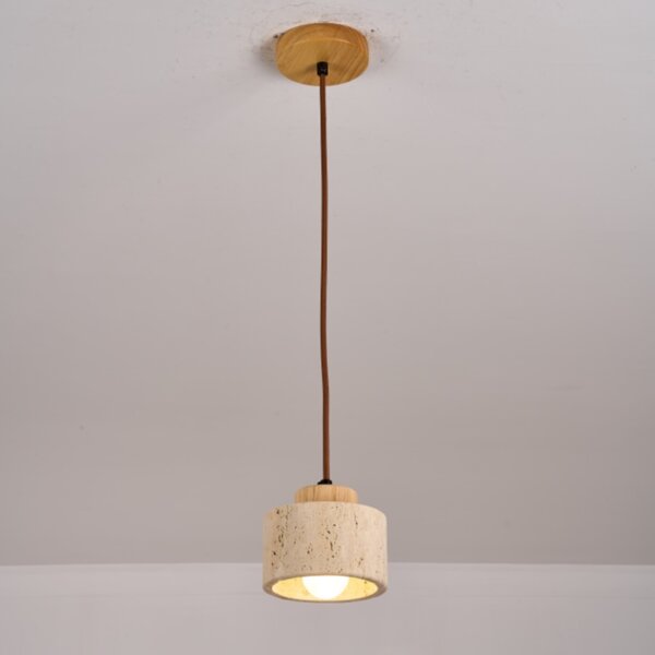 D12cm Yellow Cylinder Stone Pendant Lamp - 图片 5