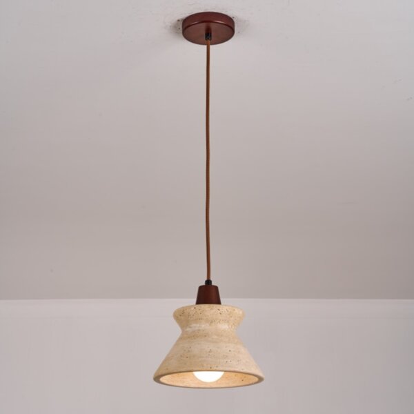 H19cm Retro Cone Stone Wood Pendant Light - 图片 5