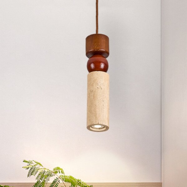 H28cm Vintage Yellow Travertine Pendant Lamp - 图片 5