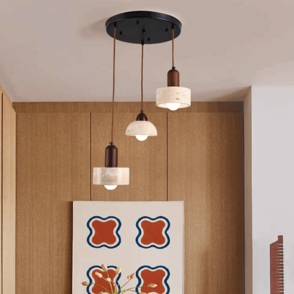 D35CM Yellow Travertine Wood Pendant Lamp - 图片 5